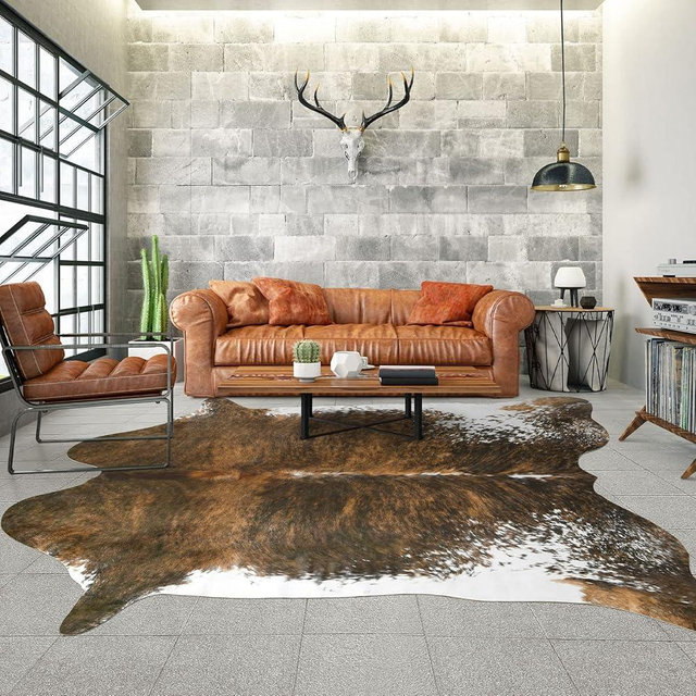 Keeko Faux Cowhide Rug Large Cow Print Rugs, 6.2x7 Western Living Room Rug Non-Slip Indoor Country Accent Premium Big Animal Print Rugs for Bedroom Dorm Faux Hide Carpet Room Decor Saddle Brown