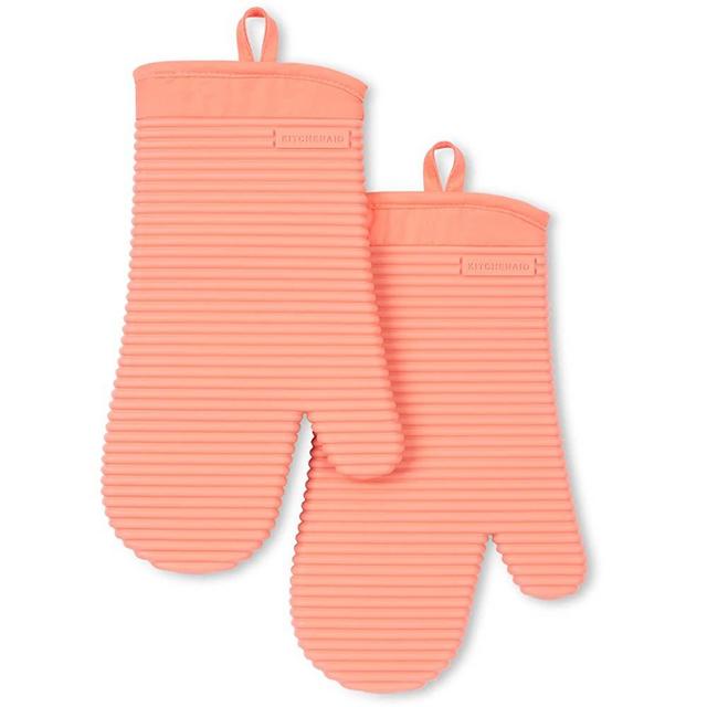 KitchenAid Ribbed Soft Silicone Oven Mitt 2-Pack Set, Bird of Paradise, 7.5"x13"