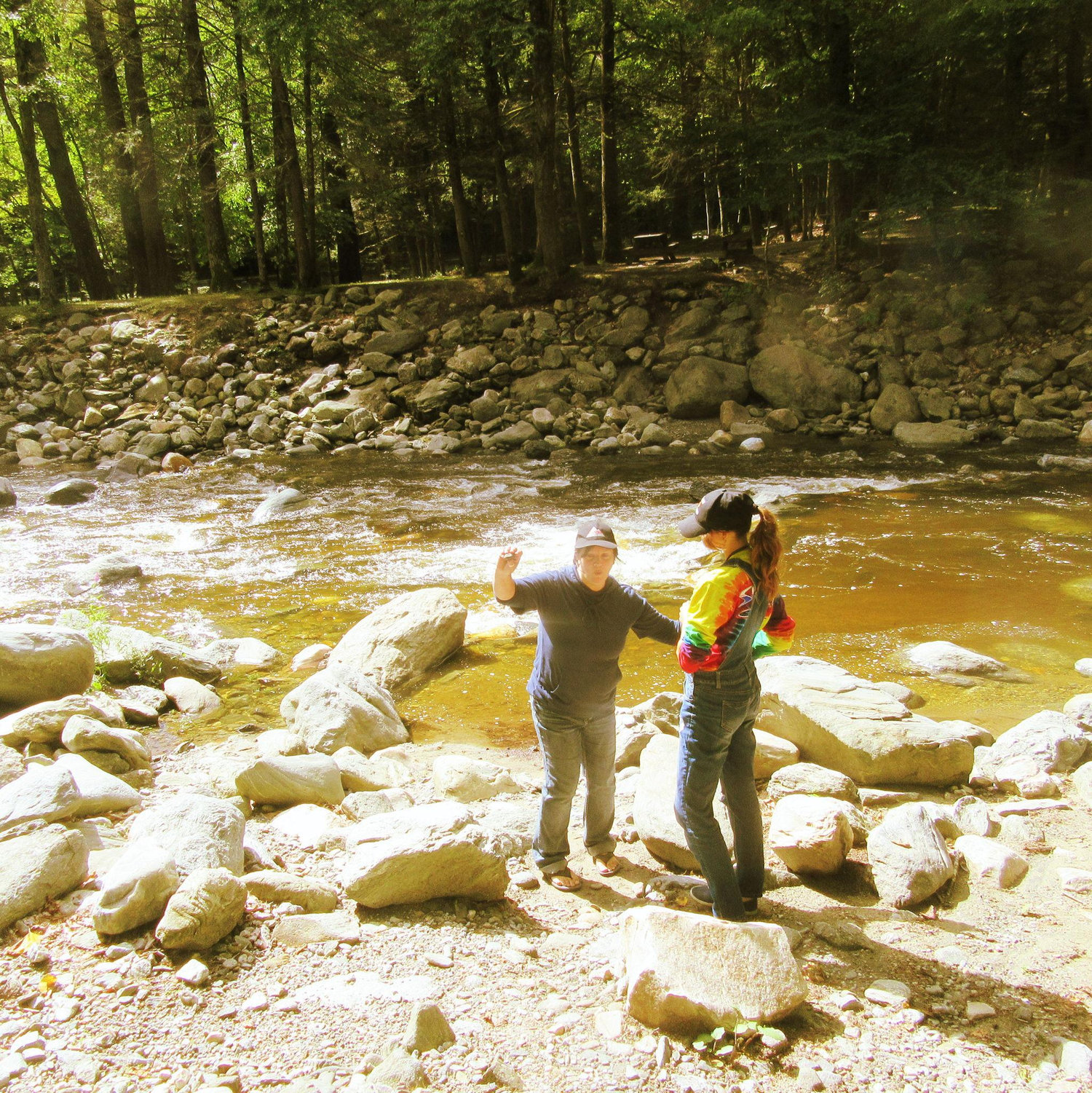 Paige and her Mum collecting river rocks in Western MA