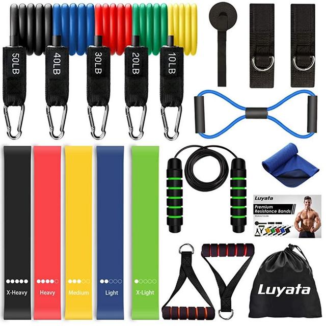 LUYATA Resistance Bands, 19pcs Workout Bands Resistance Bands Set with 5 Stackable Exercise Bands with Handles, 5 Resistance Loop Bands, Ankle Straps,Jump Rope, Door Anchor,Carry Bag, Exercise Towel