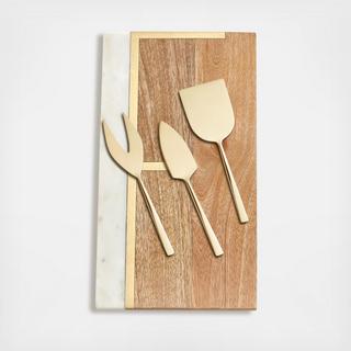 4-Piece Monogrammed Cheese Board & Knife Set