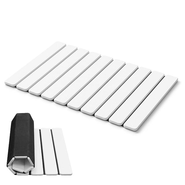 AWW Foldable Stone Bath Mat, Quick Dry Diatomaceous Earth Bath Mat with Non-Slip Mat, Super Absorbent, Easy to Clean, Compact for Small Bathrooms, 23.6 x 15.5, White