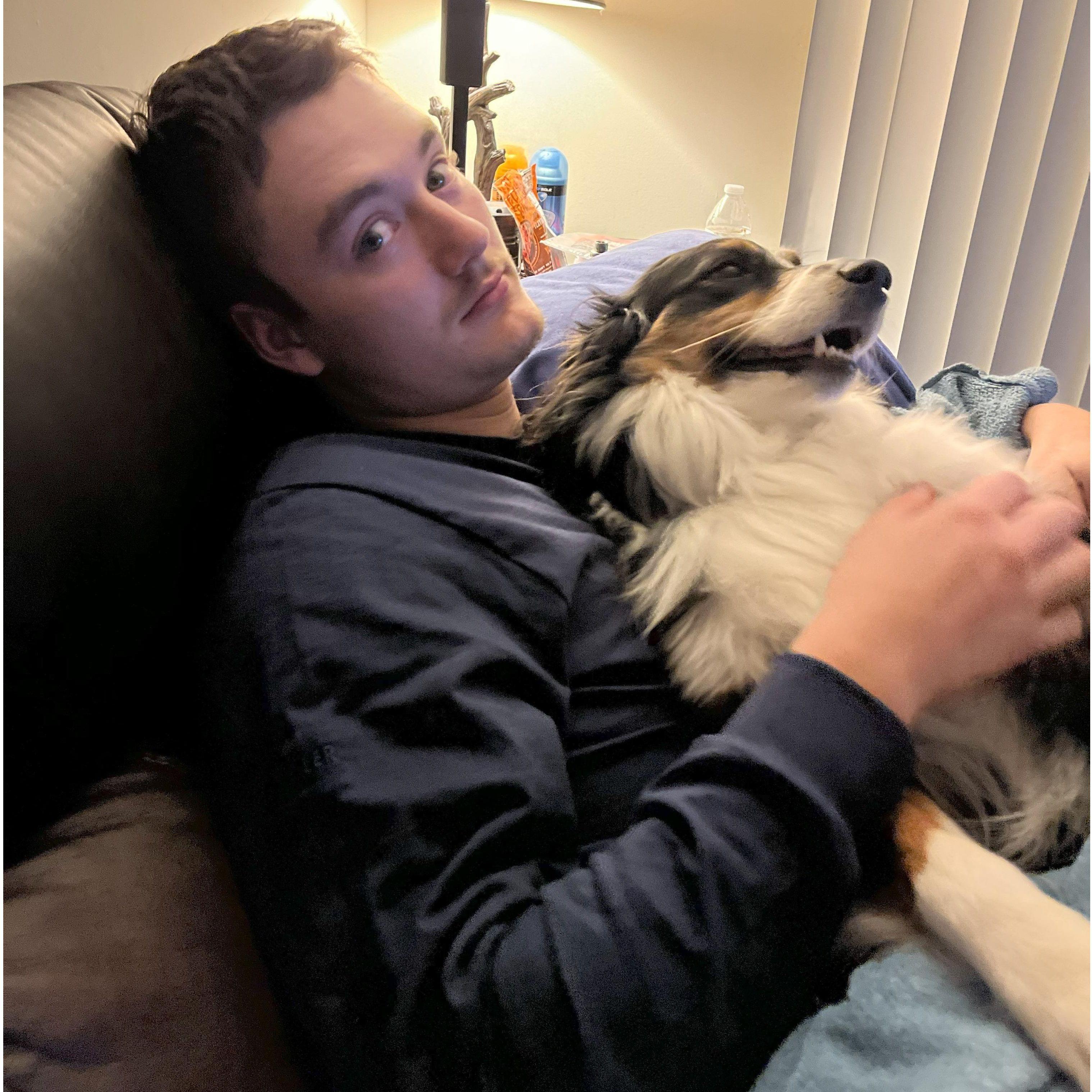 One of the first pictures of Brandon with Kona. She completely adored him when she first met him, and Taylor knew they were going to be inseparable.