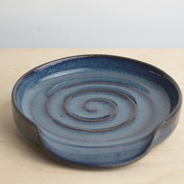 Blue Storm Spoon Rest Fully Glazed - Ceramic Spoon Rest - Stoneware Spoon Holders - Pottery Spoon Rest - Kitchen Spoon Rest - Various Colors