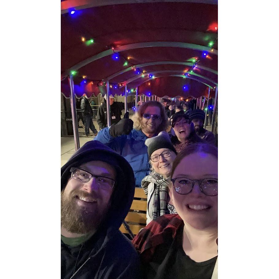 On the train at our yearly Zoo Lights visit.