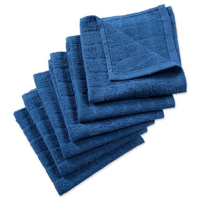 DII Cotton Terry Windowpane Dish Cloths, 12 x 12" Set of 6, Machine Washable and Ultra Absorbent Kitchen Bar Towels-Solid Blue