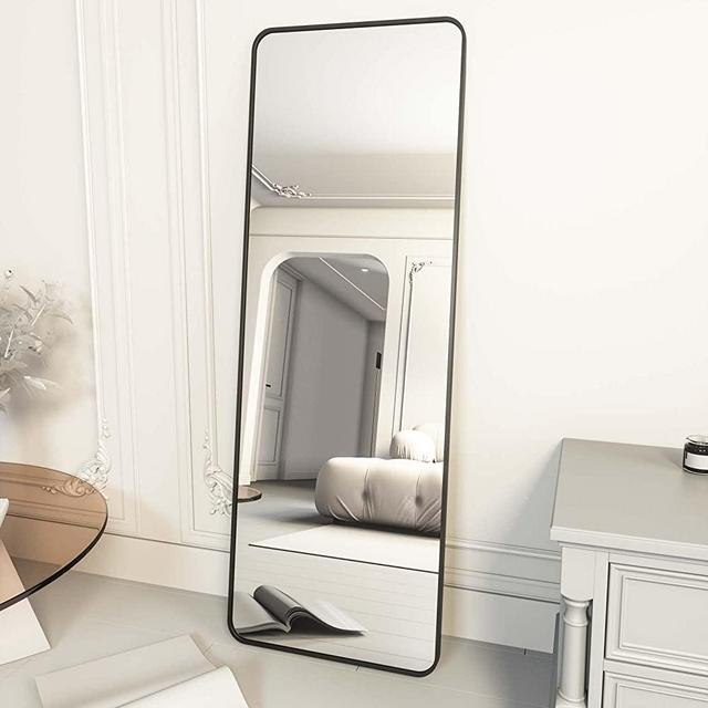 BEAUTYPEAK Black Full Length Mirror, 64"x21" Nano Rounded Corner Floor Mirror Standing Hanging or Leaning Against Wall Dressing Room Mirror Full Length, Black