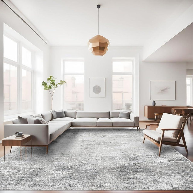RUUGME Washable 9X12 Rug Abstract - Living Room Bedroom Large Area Rug Indoor Farmhouse Stain Resistant Carpet Non-Slip Machine Washable Distressed Soft Room Decor 9X12 Grey