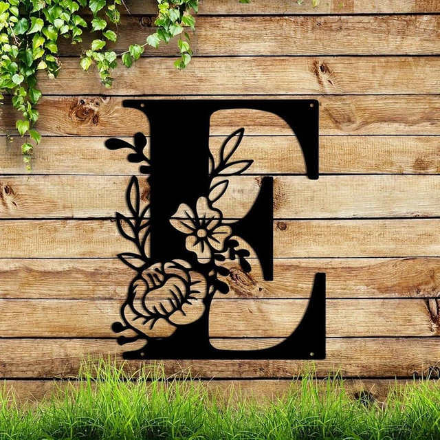 Metal Name Sign,Initial Welcome Letter Monogram Wall Decor,Wall Art Last Name Signs,Garden Door Decor for Outside,Wedding,House Warming Gift,12 inch in Height (Letter E)