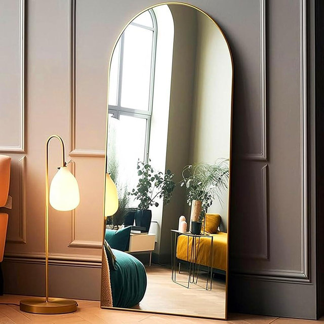 Otlsh 69"26" Full Length Arched Floor Mirror with Stand - Standing, Full Body, Large, Wall, Freestanding, Oversized - Gold