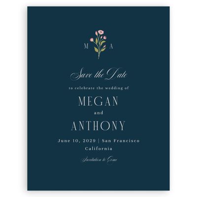 Deepest Teal, Blue Wedding Digital Save the Date - Feuille Portrait