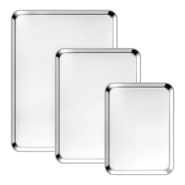 Ohtomber Baking Cookie Sheet Pan - 3 Pack Stainless Steel Baking Pans Set, Non Stick & Non Toxic Cookie Sheets for Cooking, Oven Tray for Roasting, Heavy Duty Bakeware Sets, 9/12/16 Inch