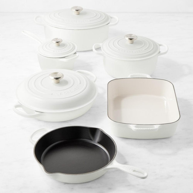 Le Creuset Signature Enameled Cast Iron 10-Piece Cookware Set, Matte White