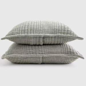 Organic Cotton Channel Stitch Sham Set in Green (King)