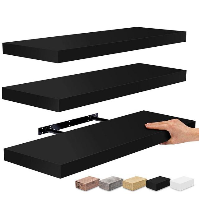 Sorbus Floating Shelves for Wall - 24 Inch Wall Shelves for Bedroom, Kitchen Decor, Bathroom Shelves - 3 Black Floating Shelves for Wall Decor, Books, Storage - Wall Mounted with Invisible Brackets