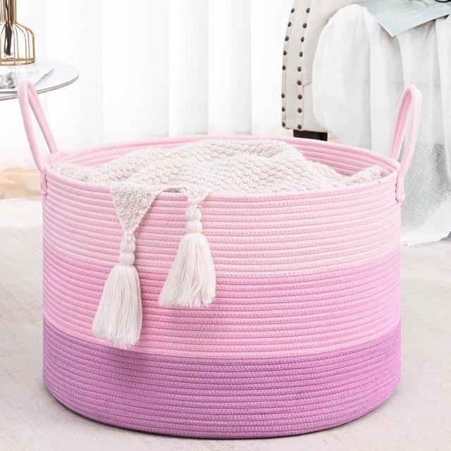 Degeyoyo 67L Rainbow Storage Basket for Organizing, 20"×13" Large Tall Laundry Baskets, Cotton Rope Woven Blanket Basket, Toy Storage for Kids, Collapsible Laundry Hamper for Living Room, Nursery Room