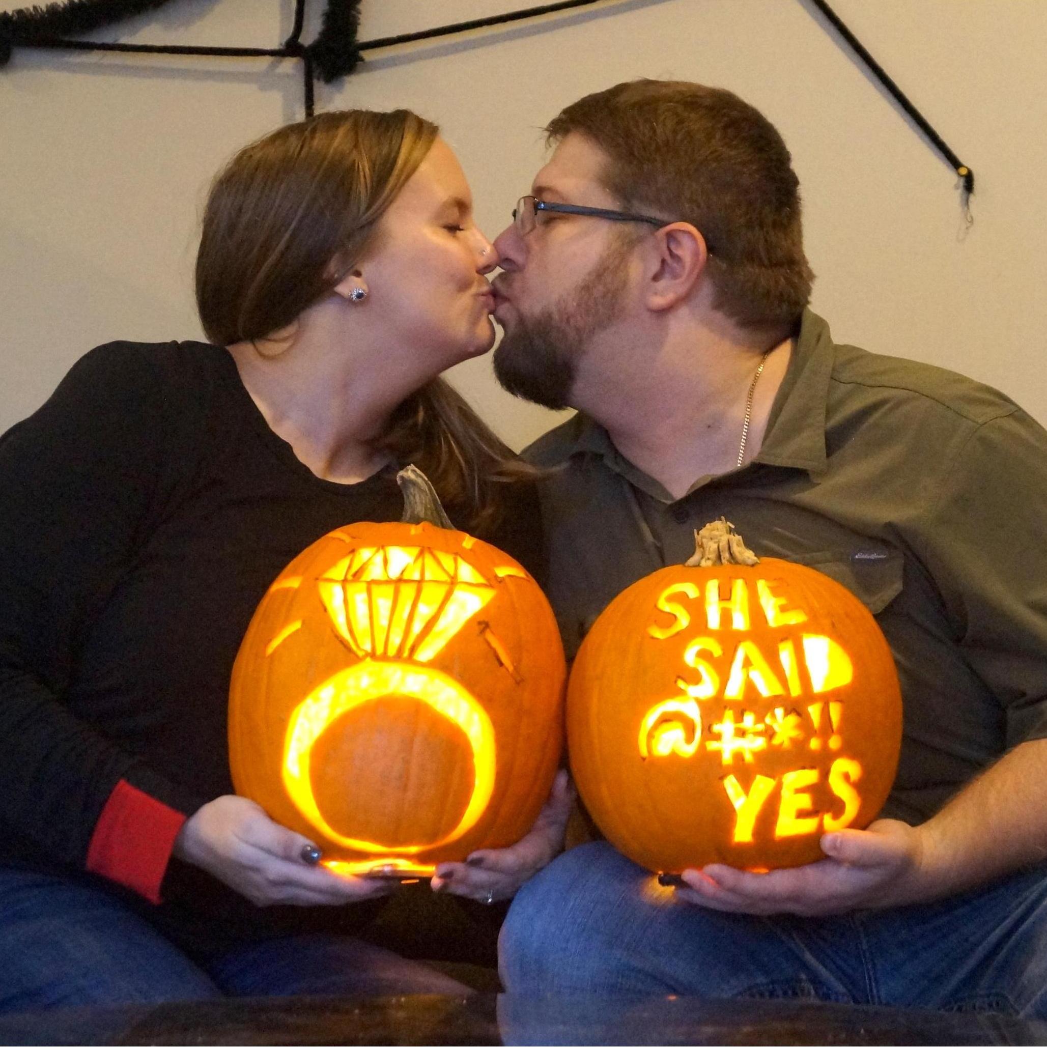Our engagement announcement jack-o-lanterns