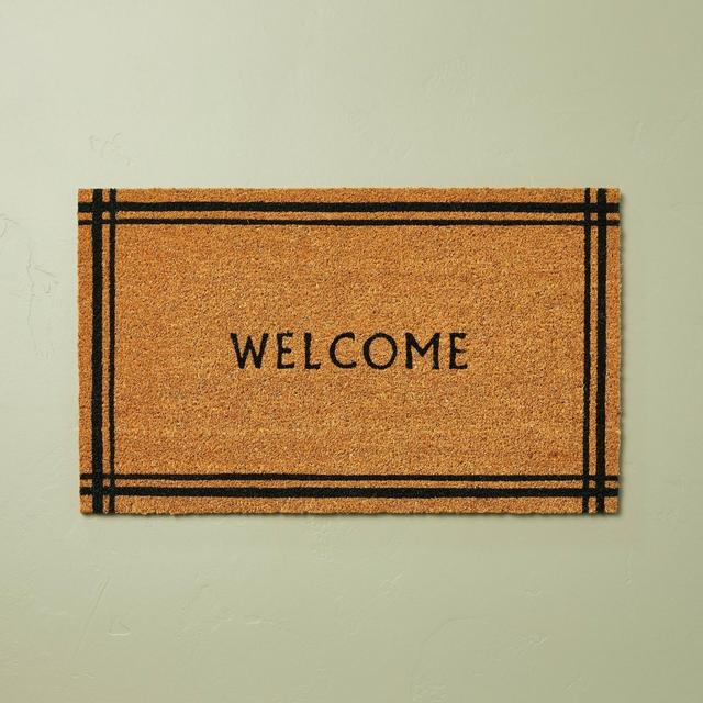 18"x30" Border Stripe Welcome Coir Doormat Tan/Black - Hearth & Hand™ with Magnolia