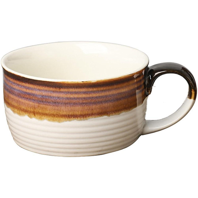 Disoza White & Brown Oversized Coffee Mug 24 OZ Soup Mug Large Porcelain Soup Bowls with Handles XXL Cereal 700 ML Ceramic Large Coffee Tea Cup