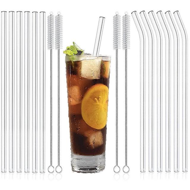12PCS Reusable Clear Glass Straws shatter resistant Clear Glass Drinking Straw 6 Straight and 6 Bent with 4 Cleaning Brushes Environmentally Friendly Perfect for Smoothies Tea Juice 8.5''x10 MM