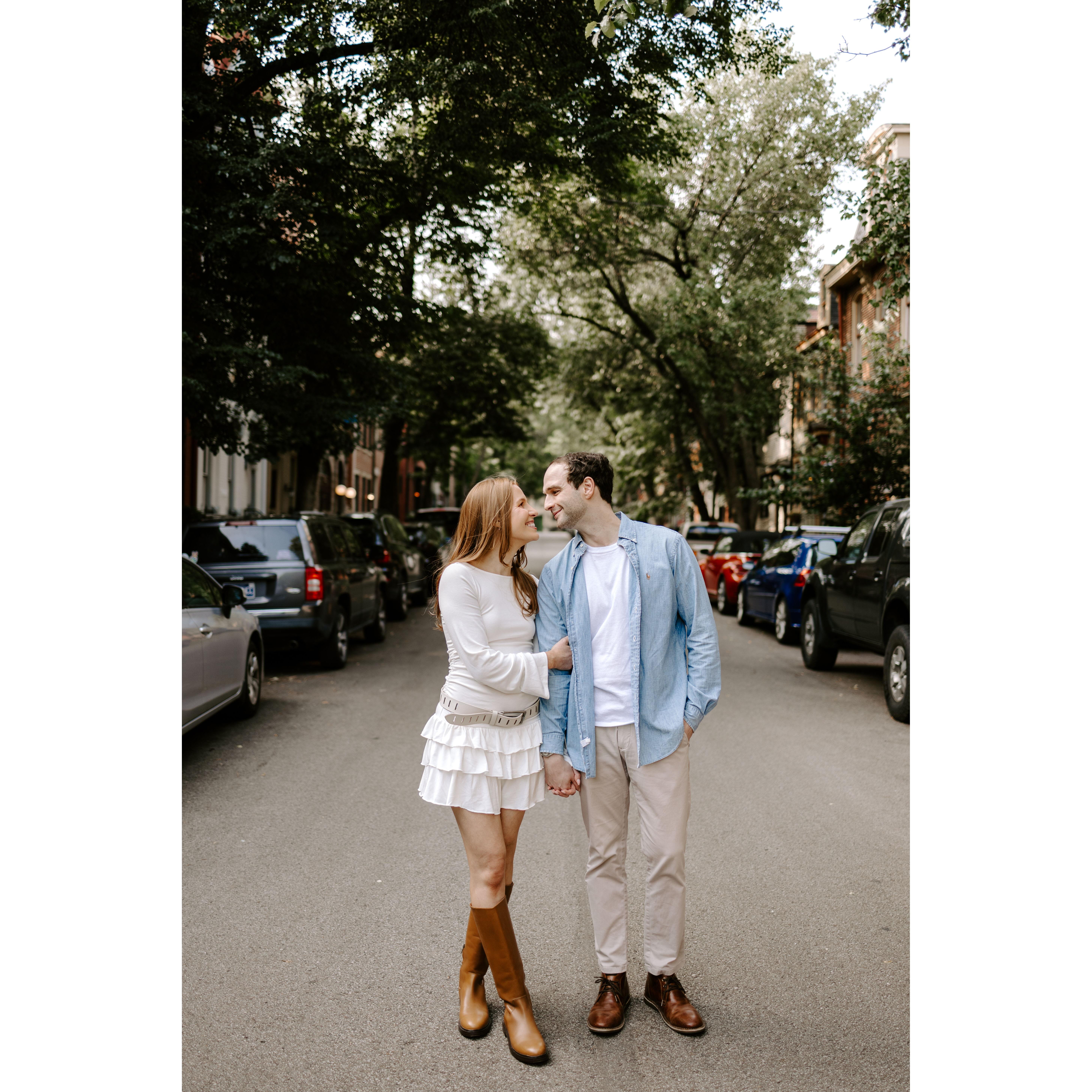 June 10th, 2025: Engagement photos together on the streets of Downtown Pittsburgh in the Northside.