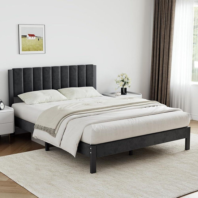Novilla Full Bed Frame with Piano Keys Headboard and Footboard, Metal Platform Bed Frames Full Size, No Box Spring Needed, Easy Assembly, Steel Slats Support, Velvet Black