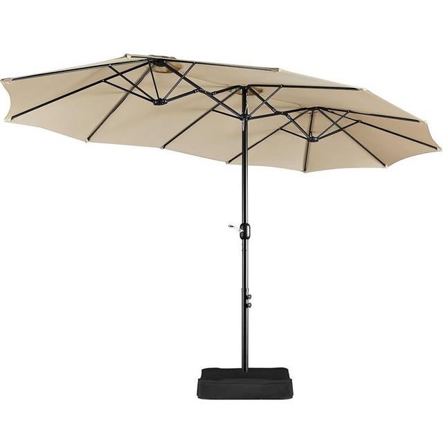 Yaheetech 13 ft Triple-size Patio Umbrella w/Base Included - Market Extra-Large Double Sided Umbrella - Twin-size Patio Parasol w/Easy Crank & 12 Strong Ribs & Ventilation Openings, Tan