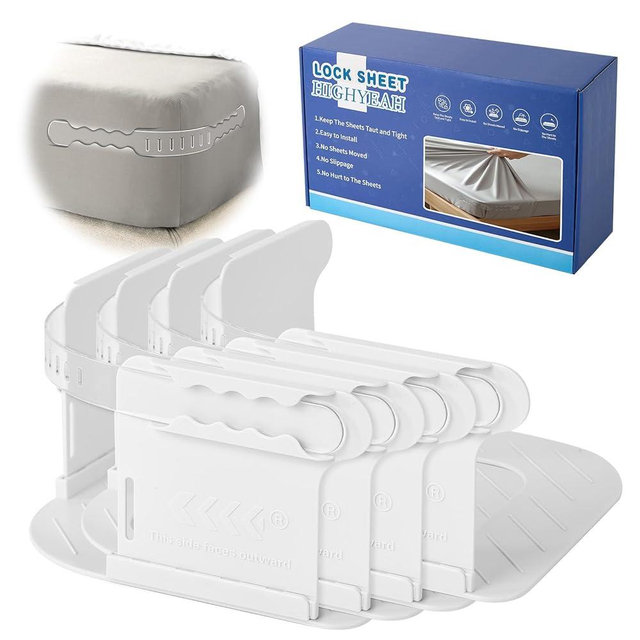 HIGHYEAH Bed Sheet Holder Fitted Sheet Straps/Holders Keep Sheets Firm & Tight,Bed Sheet Rack with Lock Strip Easy to Install for All Mattress Sizes