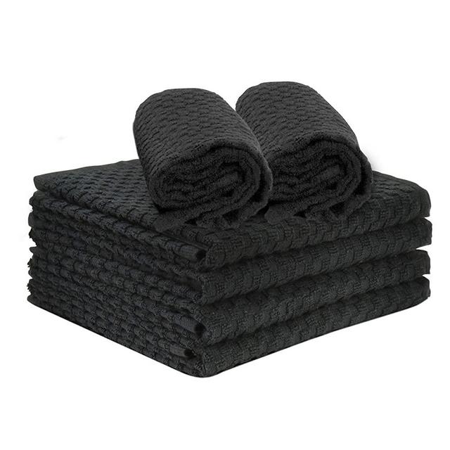 Talvania Kitchen Towels 100% Cotton Dobby Weave Terry Towel Set, 15" X 25", 6 Pack Soft and Absorbent Multipurpose Dish Cloth, Hand Towel and All Kitchen Cleaning Machine Washable (Black)