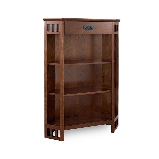 Leick Home Mission Oak Mantel Height 3-Shelf Corner Bookcase with Drawer Storage