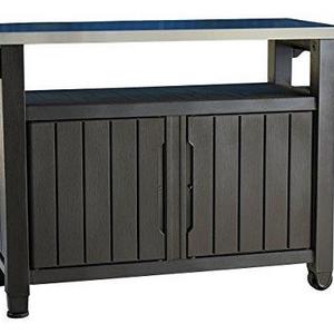 Keter Unity XL Indoor Outdoor Entertainment BBQ Storage Table / Prep Station / Serving Cart with Metal Top