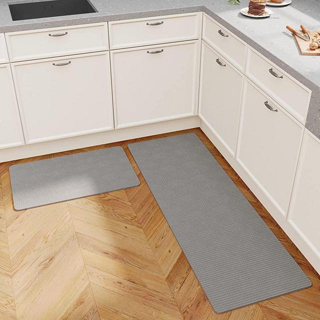 Anti-Fatigue Kitchen Mat & Rug - Set of 2 Cushioned Non-Slip Waterproof Kitchen Floor Mats, Great for Use in Front of Sink, PVC, Memory Foam. Comfort Decor. Runner Rugs for Home, Office, Laundry Room