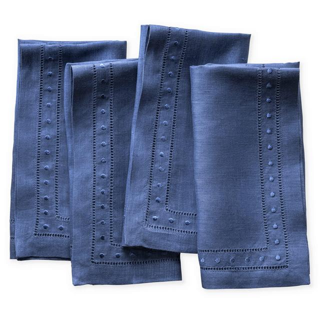Amazon Olucio Hemstitched Linen Dinner Napkins with Embroidered Swiss Dot - Navy Blue 18 x 18 inch, Set of 4 Cloth Napkins Washable, 100% French Flax Linen - Premium Handmade Linen Napkins