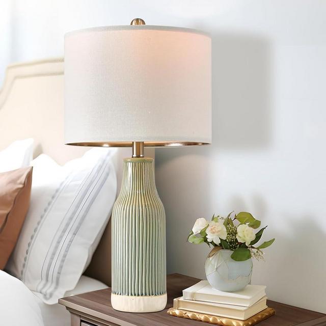 USumkky Lamp for Bedroom: 23.75" Single Ceramic Table Lamp - Modern Small Lamp Bedside Lamp Living Room Lamp Nightstand Lamp Vintage Lamp Farmhouse Lamp Green Lamp…