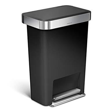 simplehuman Rectangular Step Liner Pocket Trash can, 45 Liter, Black Plastic