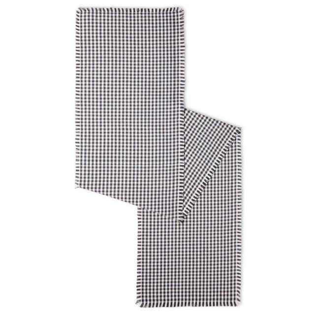 18" x 13" Cotton Gingham Fringe Table Runner Gray - Town & Country Living