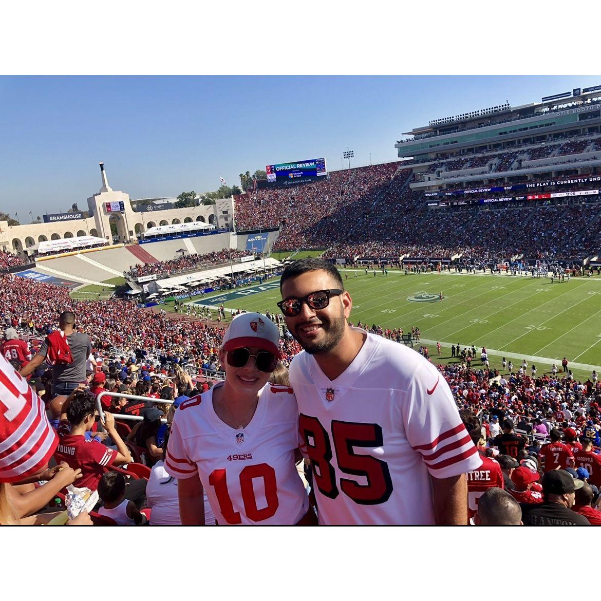 Sports has always been huge for us. This was our first niners game at an "Away" stadium (believe it or not with all that red!) in LA.