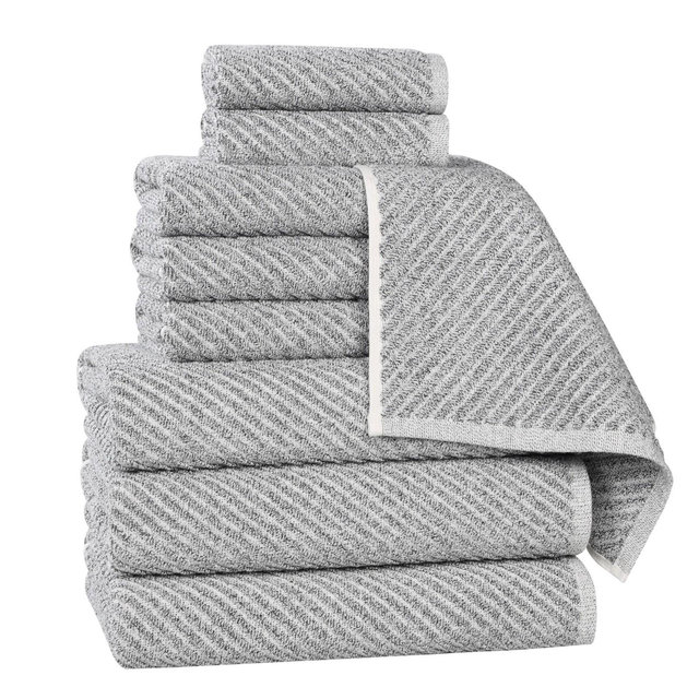 Viscose Cotton Blend Medium Weight Soft Textured Diagonal Ribbed 9 Piece Towel Set, Charcoal - Blue Nile Mills
