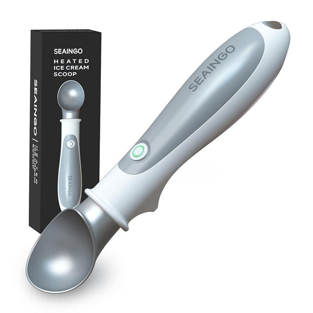 SEAINGO Heated Ice Cream Scoop - Rechargeable, ON/OFF Safety Lock Switch, Two Warming Modes, Ergonomic Handle, Electric Kitchen Tool Nonstick Scooper for Gelato, Frozen Yogurt, Sorbet & More