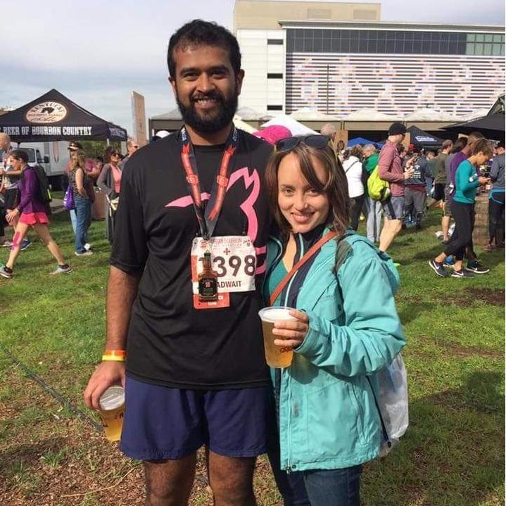 Celebrating after the Urban Bourbon half-marathon in fall of 2017.