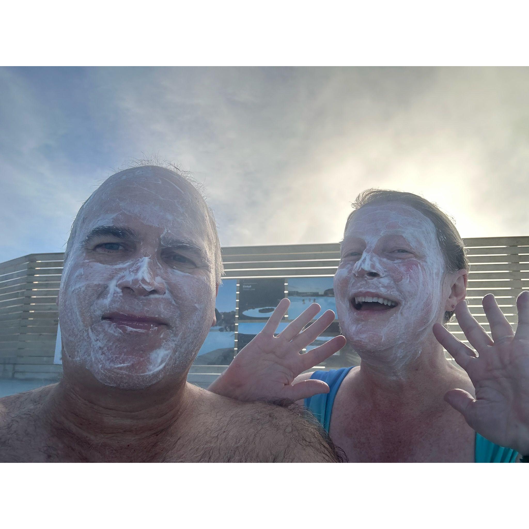 Volcanic mud facials in Blue Lagoon Iceland.