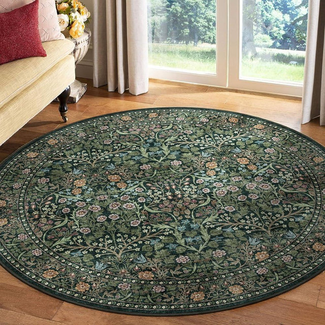 Othilic Green Round Rugs 6ft - Soft Washable Boho Floral Bedroom Circle Rug Stain Resistant Botanical Dining Room Rugs for Under Table Vintage Round Area Rug for Living Room Office Kid Room
