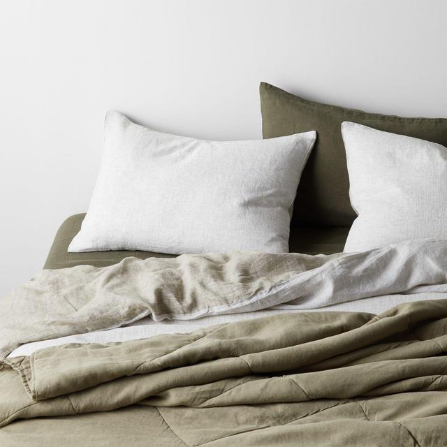Garden Green Reversible Grid/Striped Natural Hemp Fiber Full/Queen Duvet Cover