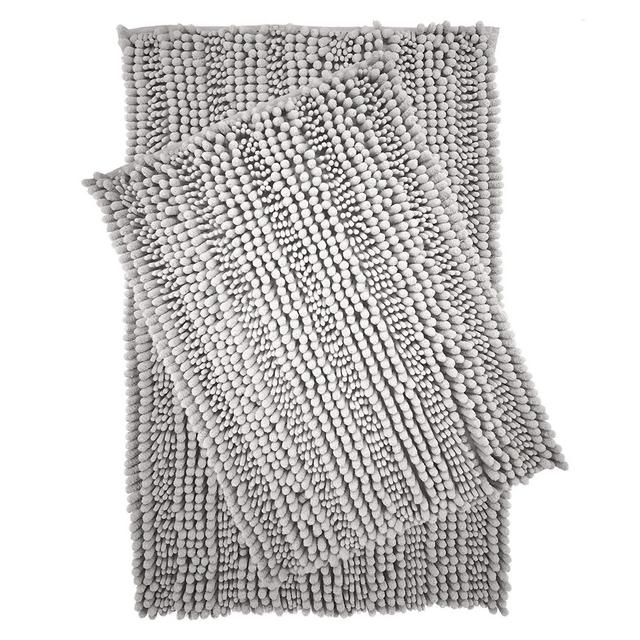 Polyte Premium Microfiber Shaggy Chenille Bath Mat, 20 x 32 in / 17 x 24 in, Set of 2 (Gray)