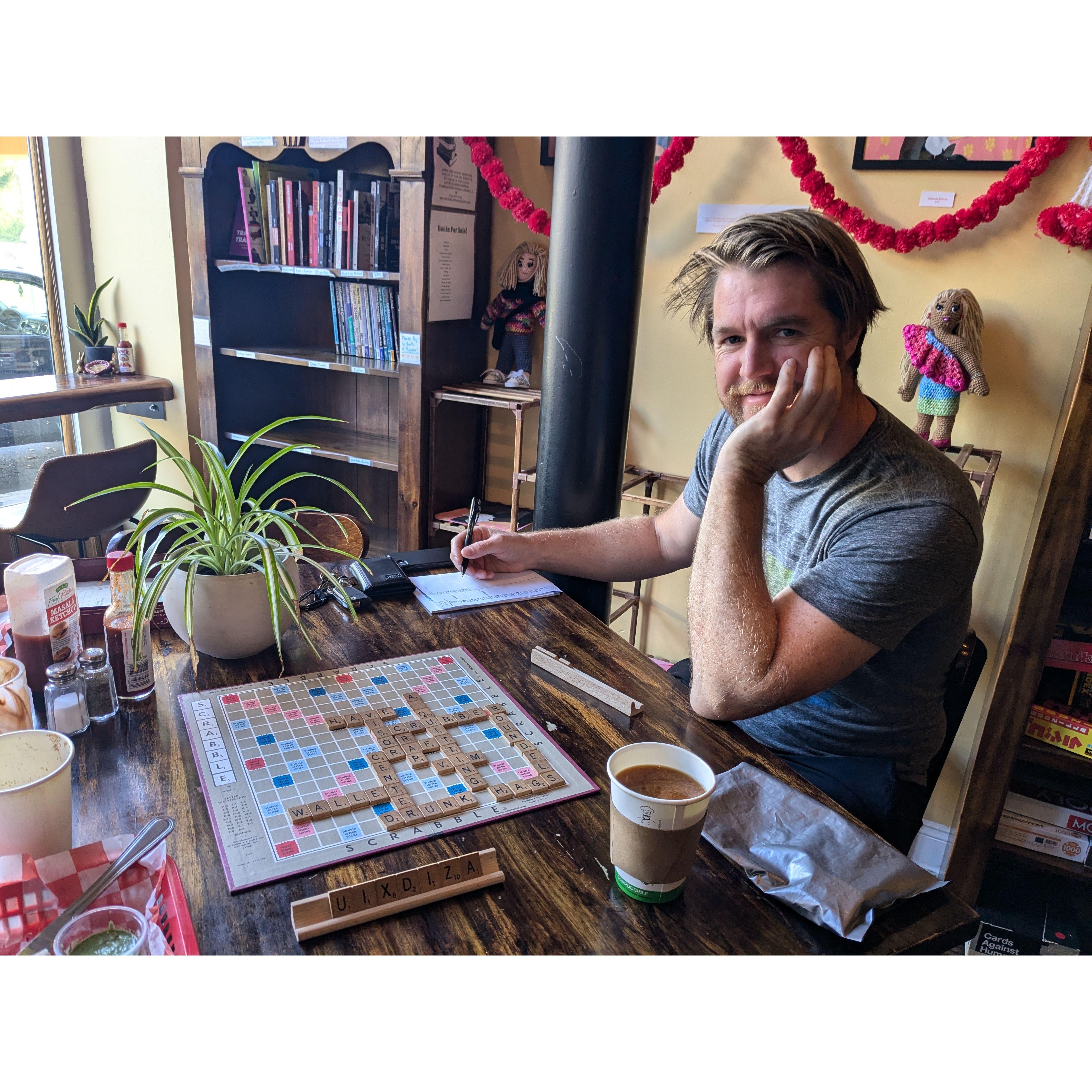 Collaborative Scrabble at the neighborhood coffee shop has become a weekend tradition.