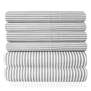 Sweet Home Collection - King Size Bed Sheets - 6 Piece 1500 Thread Count Fine Brushed Microfiber Deep Pocket King Sheet Set Bedding - 2 Extra Pillow Cases, Great Value, King, Classic Stripe Gray