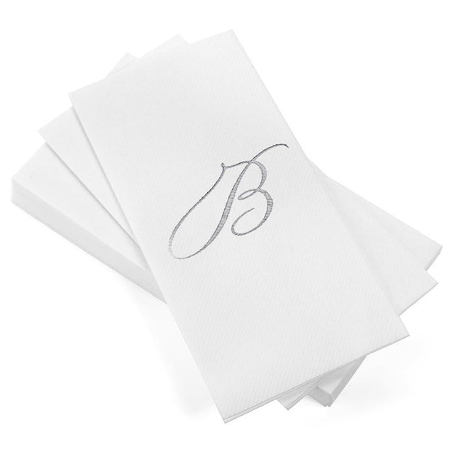 AH AMERICAN HOMESTEAD Disposable Hand Towels for Bathroom 50 Count - Guest Bathroom Essentials -Bathroom Paper Towels - Monogrammed Disposable Napkins - Wedding Napkins in Paper Towel Tray (Silver, B)