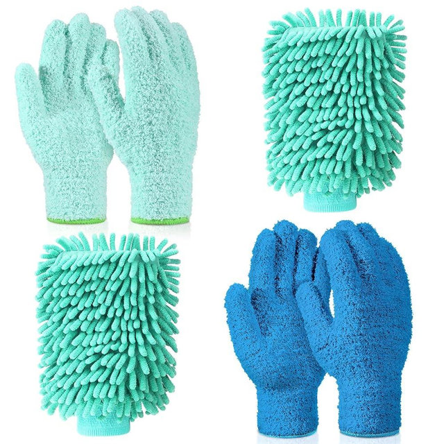 Potchen 6 pcs Microfiber Dusting Mitt Gloves Microfiber Washable Dusting Gloves Car Wash Mitt for Cleaning