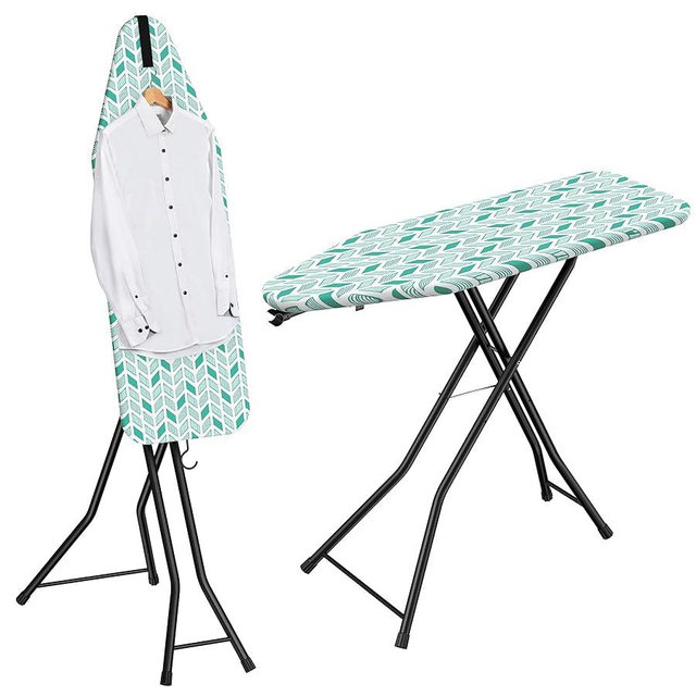 LyriFine Ironing Board, 2-in-1 Ironing and Steaming Board, Sturdy Steel Frame Iron Board with Non-Slip Feet, Heat Resistant Cover Iron Board, Foldable Compact Ironing Board with Hook, 14″ x 43″ Green