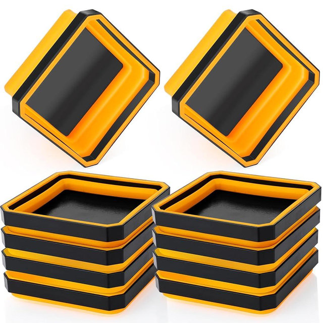 Barydat 10 Pcs Magnetic Tool Tray Collapsible Foldable Parts Trays Set Magnetic Screw Tray Magnetic Parts Bowl Square Silicone Magnetic Tool for Bolts Nuts Washers Pins Screw Parts (Orange)